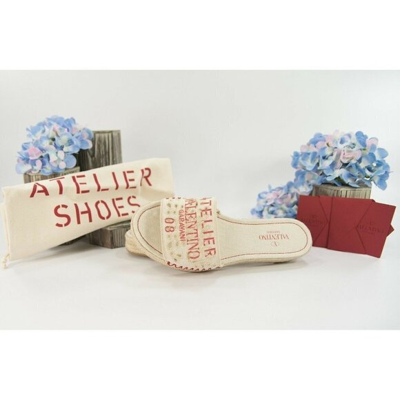 Valentino Atelier Eyelet Logo Espadrille Flatform Sandal 38 NIB - Picture 5 of 6